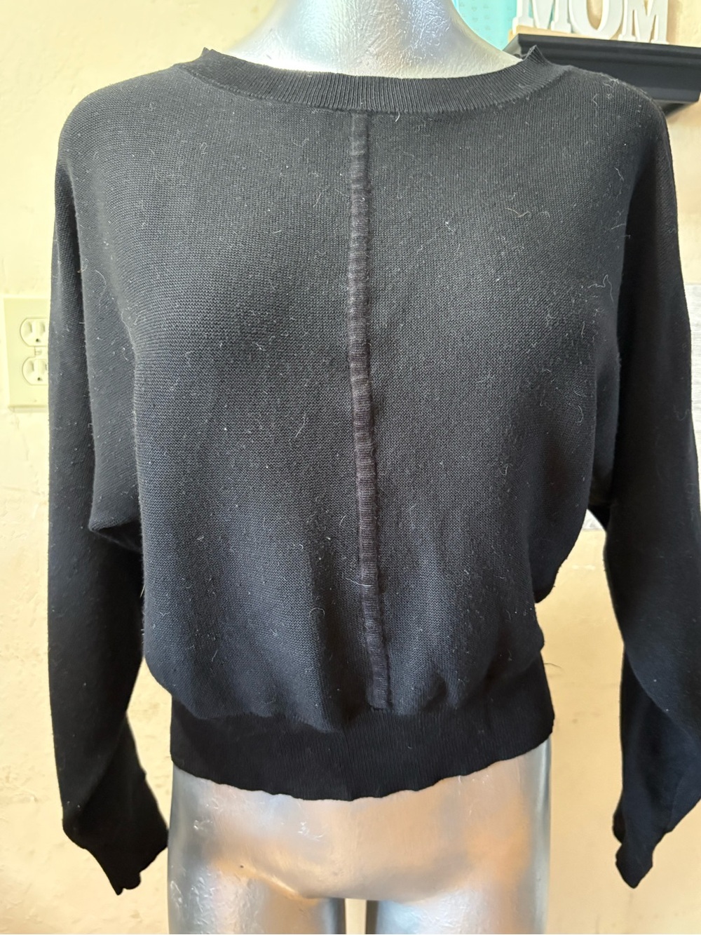 Philosophy Black Crewneck Pullover with Center Seam